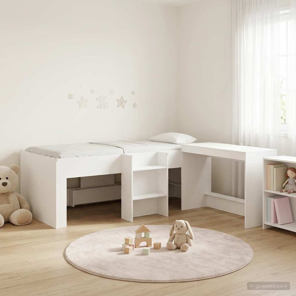 Kids'High Bed Frame with Desk 2 pcs White Engineered Wood