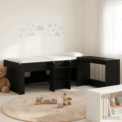 Kids'High Bed Frame with Desk 2 pcs Black Oak Engineered Wood