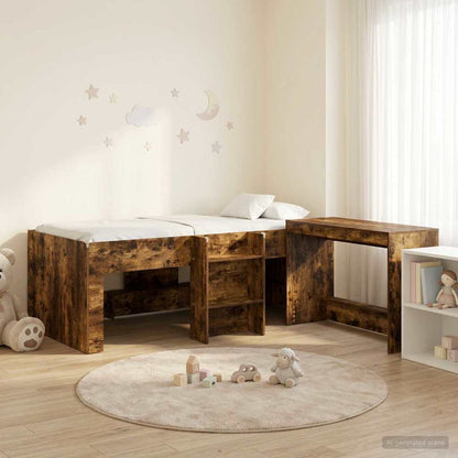Kids'High Bed Frame with Desk 2 pcs Smoked Oak Engineered Wood