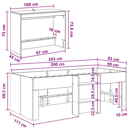 Kids'High Bed Frame with Desk 2 pcs Smoked Oak Engineered Wood