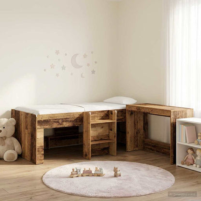 Kids'High Bed Frame with Desk 2 pcs Old wood Engineered Wood