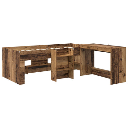 Kids'High Bed Frame with Desk 2 pcs Old wood Engineered Wood