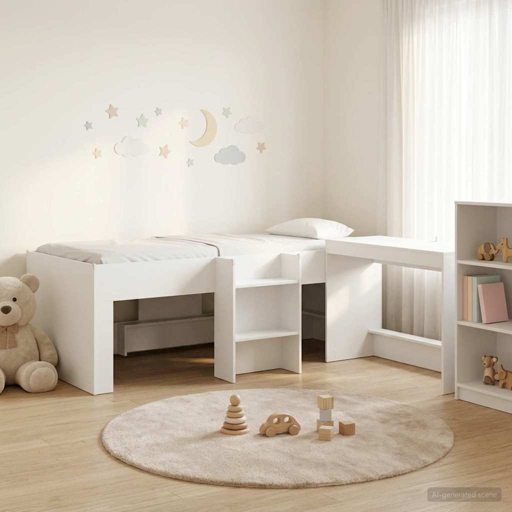 Kids'High Bed Frame with Desk White 98.5 x 200 cm