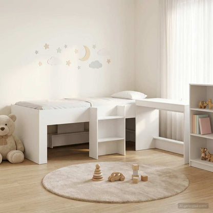Kids'High Bed Frame with Desk White 98.5 x 200 cm