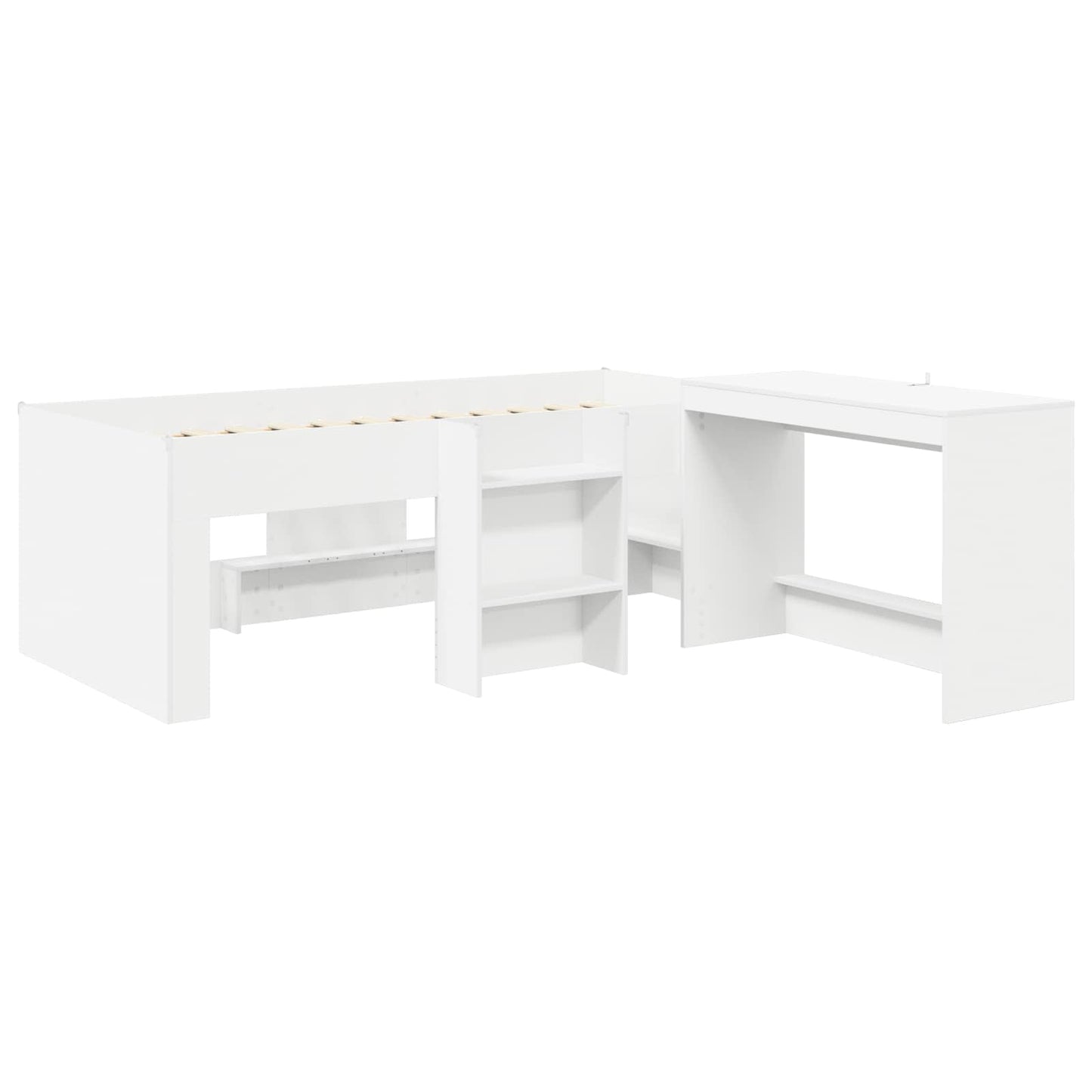 Kids'High Bed Frame with Desk White 98.5 x 200 cm