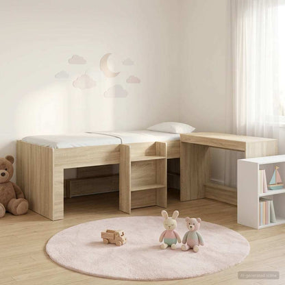 Kids'High Bed Frame with Desk 2 pcs Sonoma Oak Engineered Wood