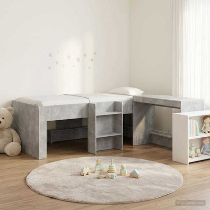Kids'High Bed Frame with Desk 2 pcs Concrete Grey