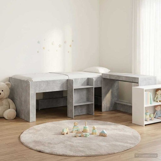 Kids'High Bed Frame with Desk 2 pcs Concrete Grey