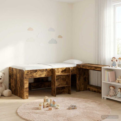 Kids'High Bed Frame with Desk 2 pcs Smoked Oak Engineered Wood