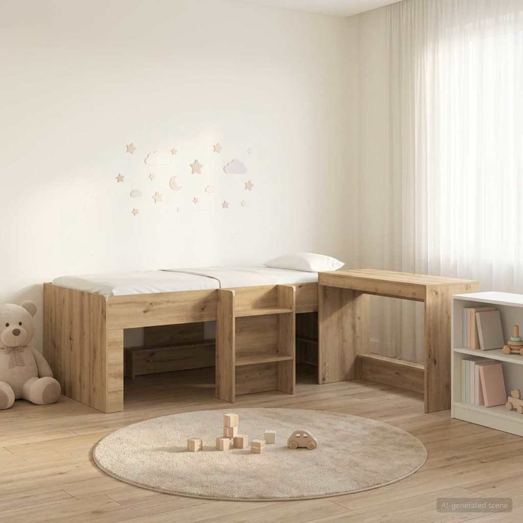 Kids'High Bed Frame with Desk 2 pcs Artisan Oak