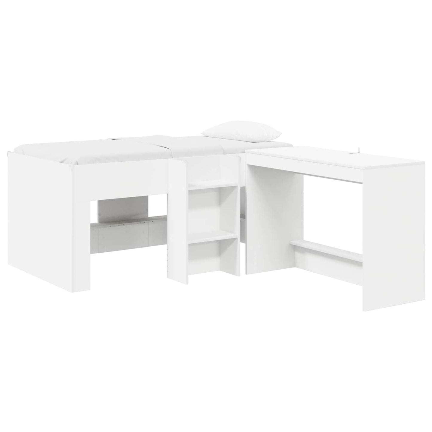 Kids'High Bed Frame with Desk 2 pcs White Engineered Wood