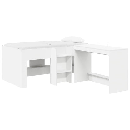 Kids'High Bed Frame with Desk 2 pcs White Engineered Wood