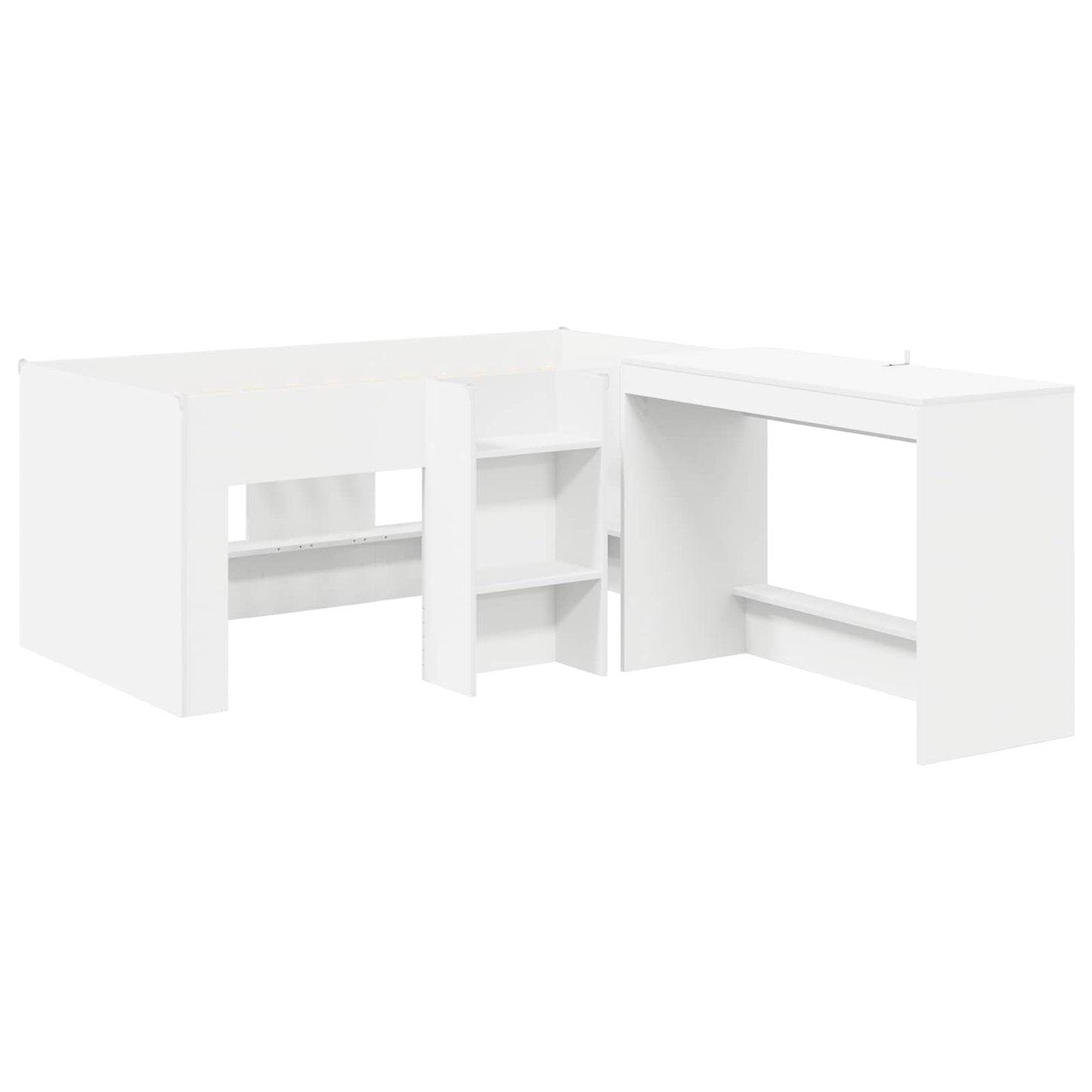 Kids'High Bed Frame with Desk 2 pcs White Engineered Wood