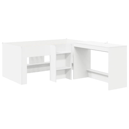 Kids'High Bed Frame with Desk 2 pcs White Engineered Wood