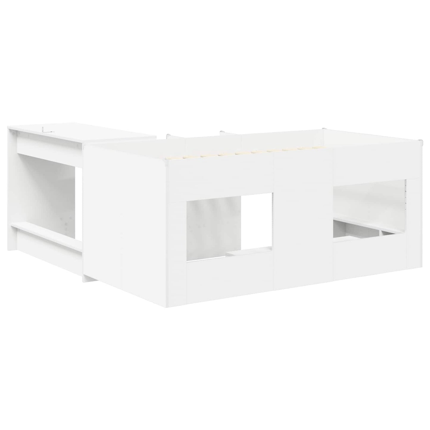 Kids'High Bed Frame with Desk 2 pcs White Engineered Wood