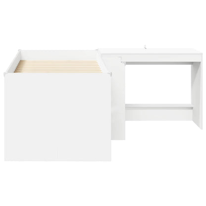 Kids'High Bed Frame with Desk 2 pcs White Engineered Wood