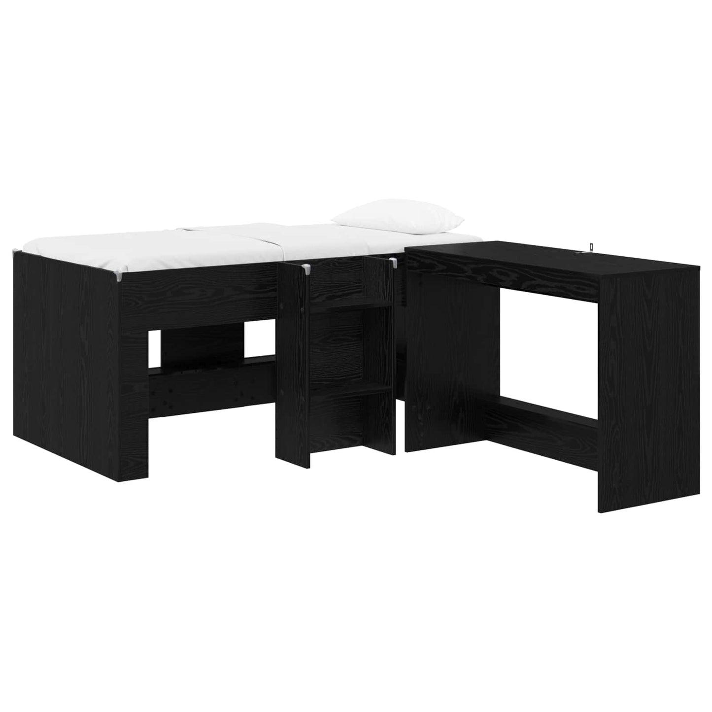 Kids'High Bed Frame with Desk 2 pcs Black Oak Engineered Wood