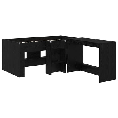 Kids'High Bed Frame with Desk 2 pcs Black Oak Engineered Wood
