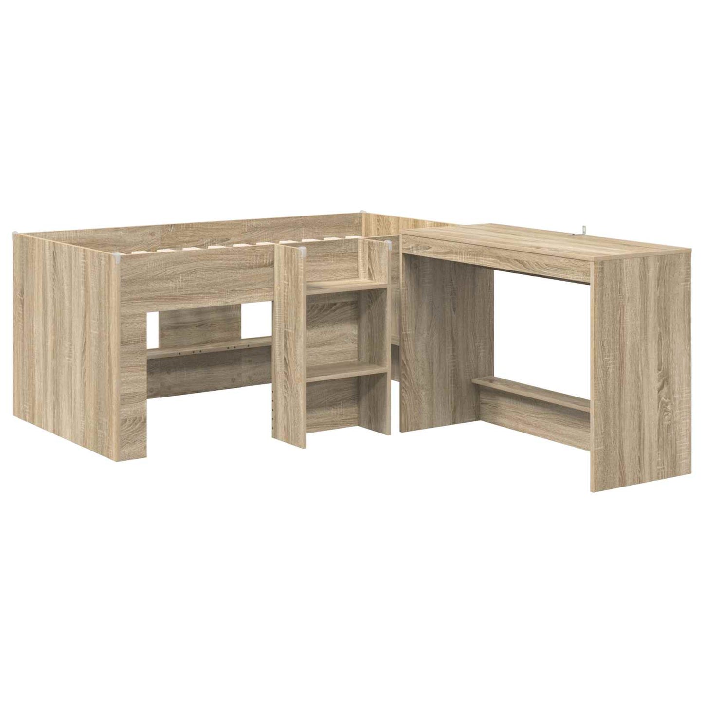 Kids'High Bed Frame with Desk 2 pcs Sonoma Oak Engineered Wood