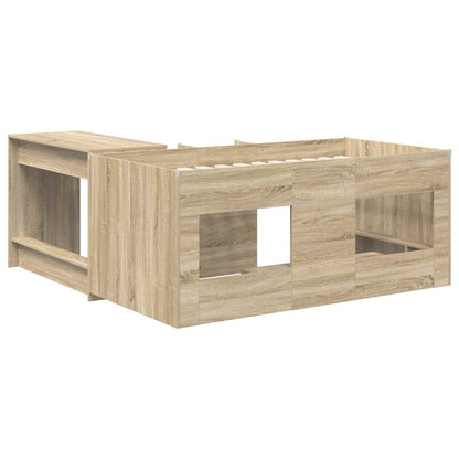Kids'High Bed Frame with Desk 2 pcs Sonoma Oak Engineered Wood