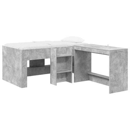 Kids'High Bed Frame with Desk 2 pcs Concrete Grey