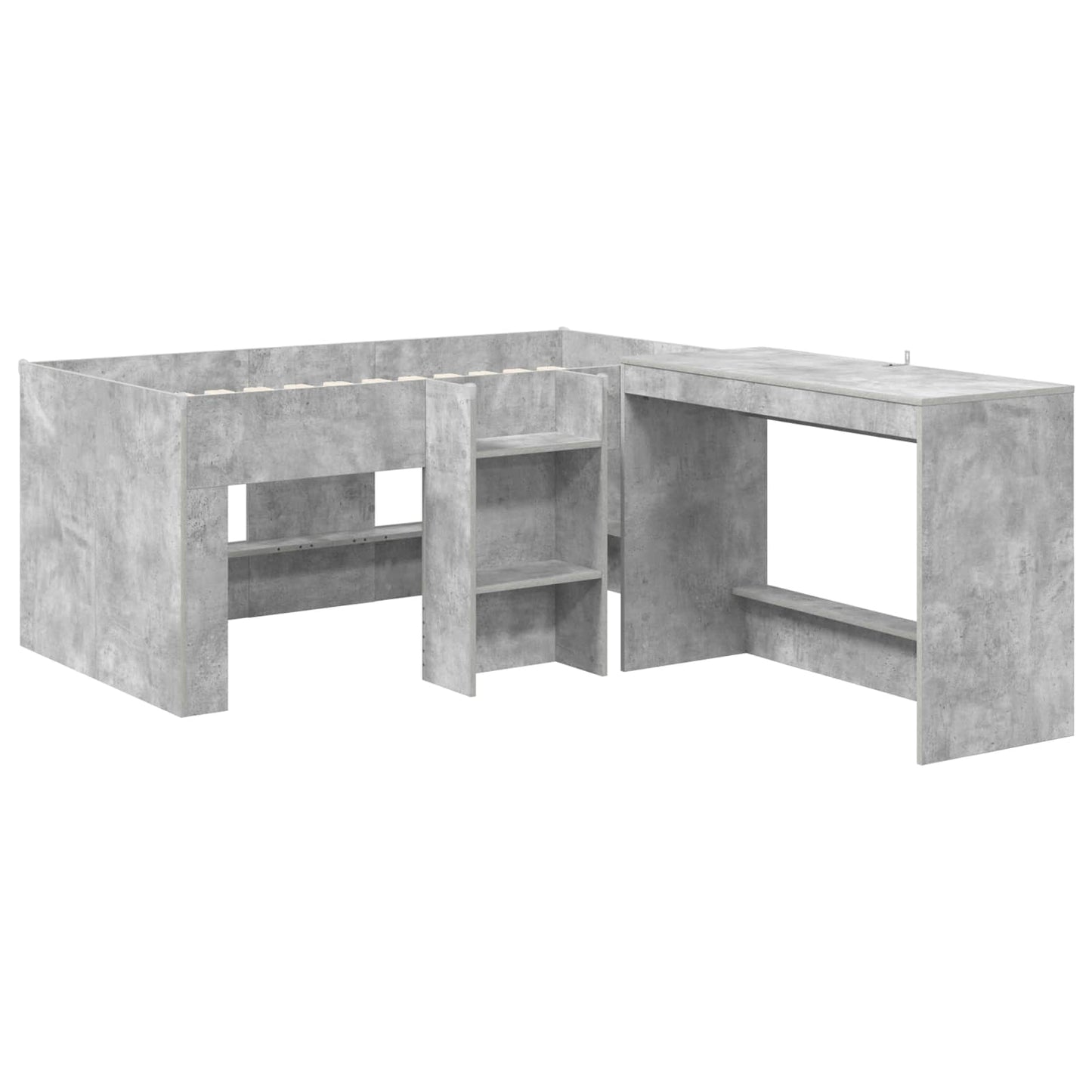 Kids'High Bed Frame with Desk 2 pcs Concrete Grey
