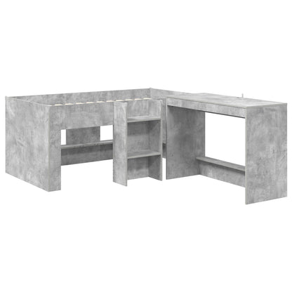 Kids'High Bed Frame with Desk 2 pcs Concrete Grey