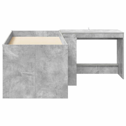 Kids'High Bed Frame with Desk 2 pcs Concrete Grey