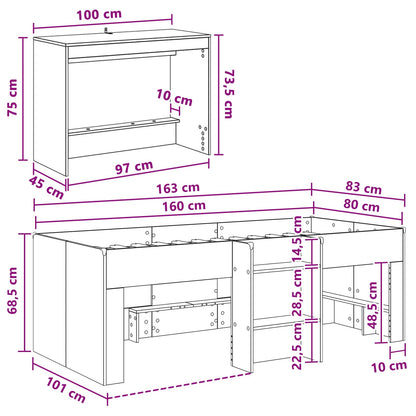 Kids'High Bed Frame with Desk 2 pcs Concrete Grey