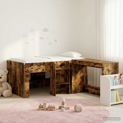 Kids'High Bed Frame with Desk 2 pcs Smoked Oak Engineered Wood
