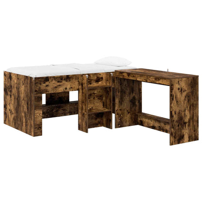 Kids'High Bed Frame with Desk 2 pcs Smoked Oak Engineered Wood