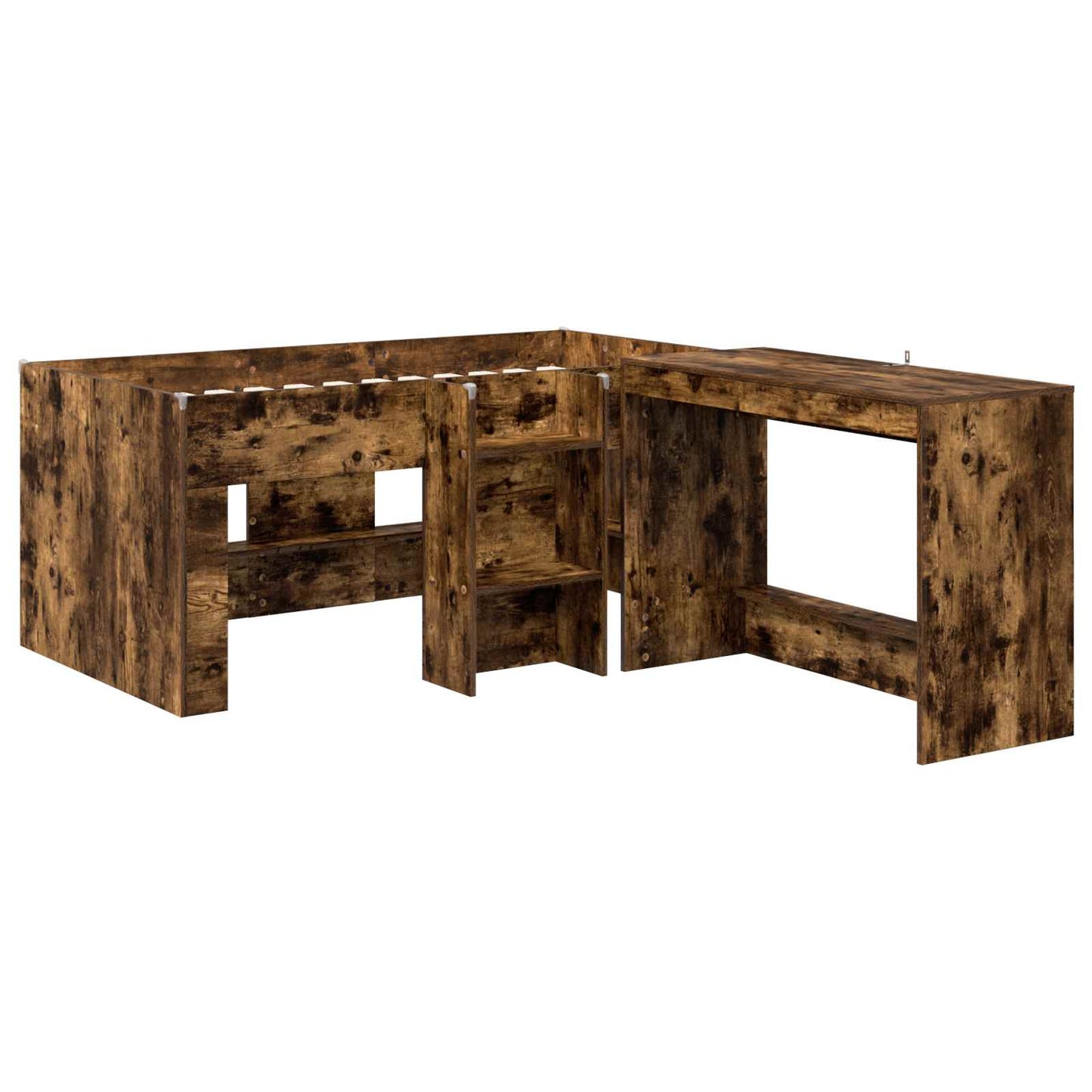 Kids'High Bed Frame with Desk 2 pcs Smoked Oak Engineered Wood
