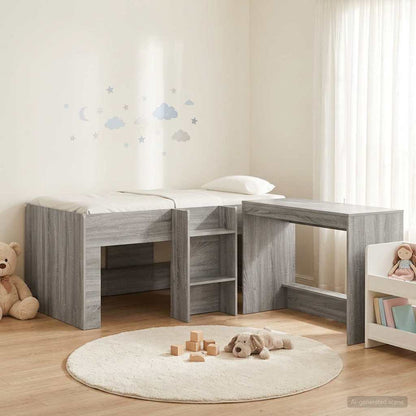 Kids'High Bed Frame with Desk 2 pcs Grey Sonoma