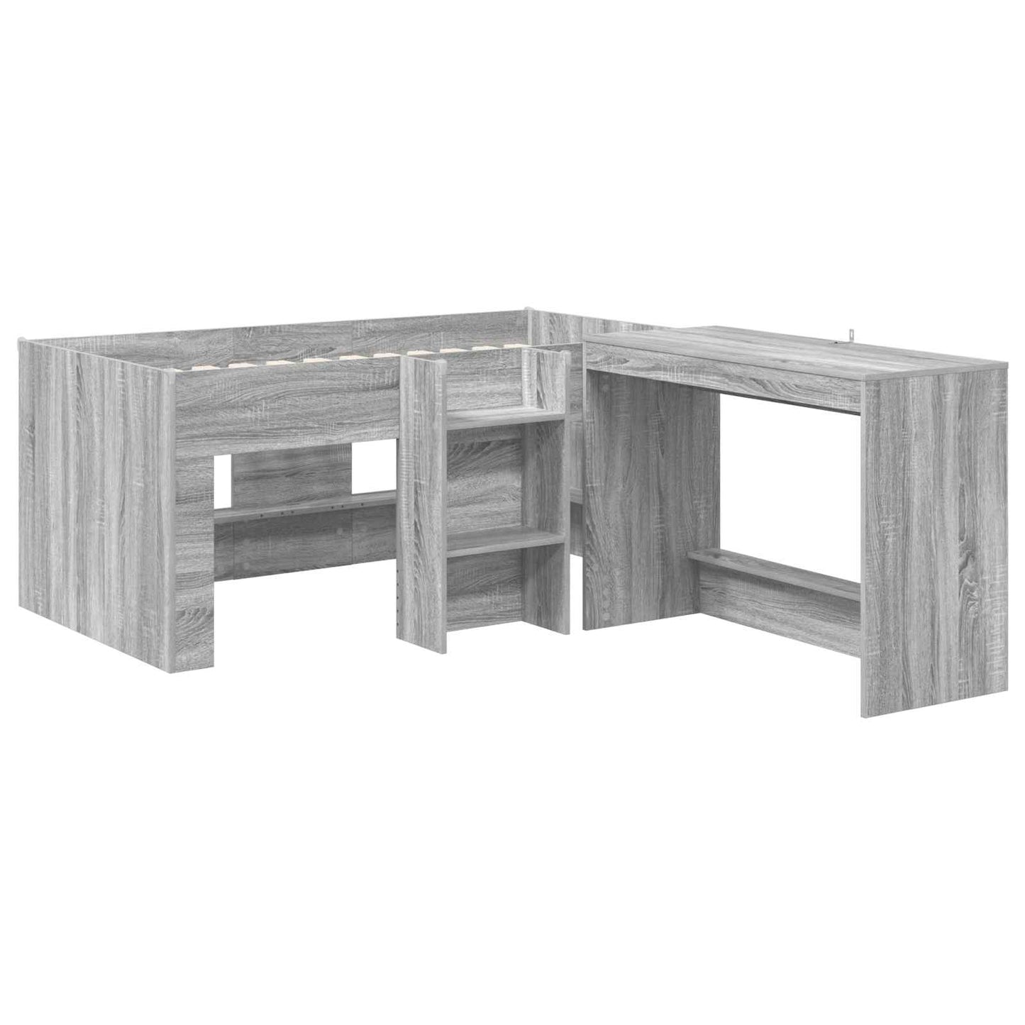 Kids'High Bed Frame with Desk 2 pcs Grey Sonoma