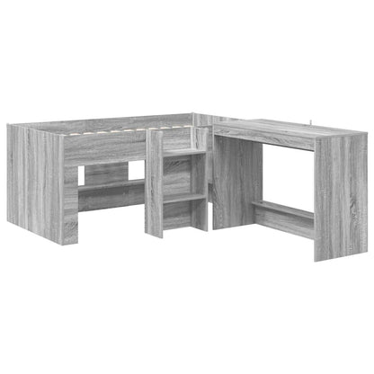 Kids'High Bed Frame with Desk 2 pcs Grey Sonoma
