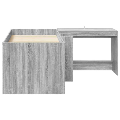 Kids'High Bed Frame with Desk 2 pcs Grey Sonoma