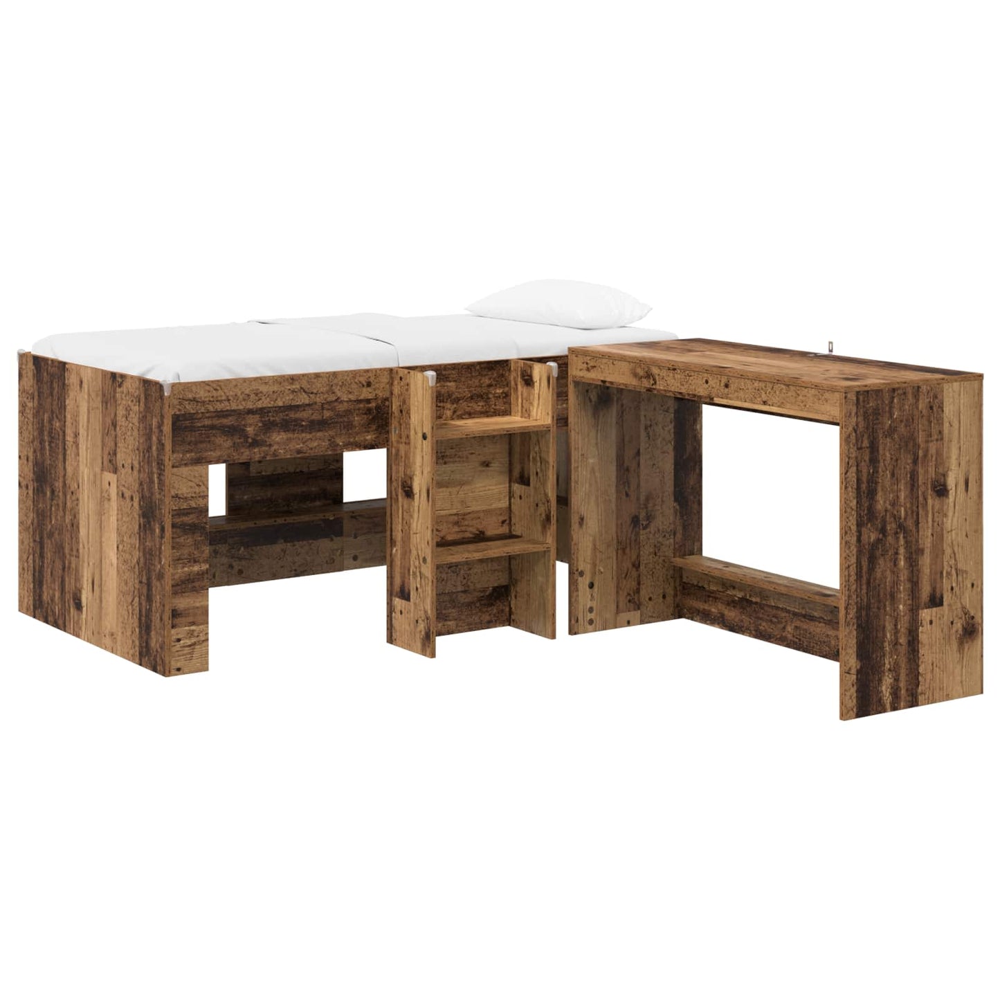 Kids'High Bed Frame with Desk 2 pcs Old wood Engineered Wood