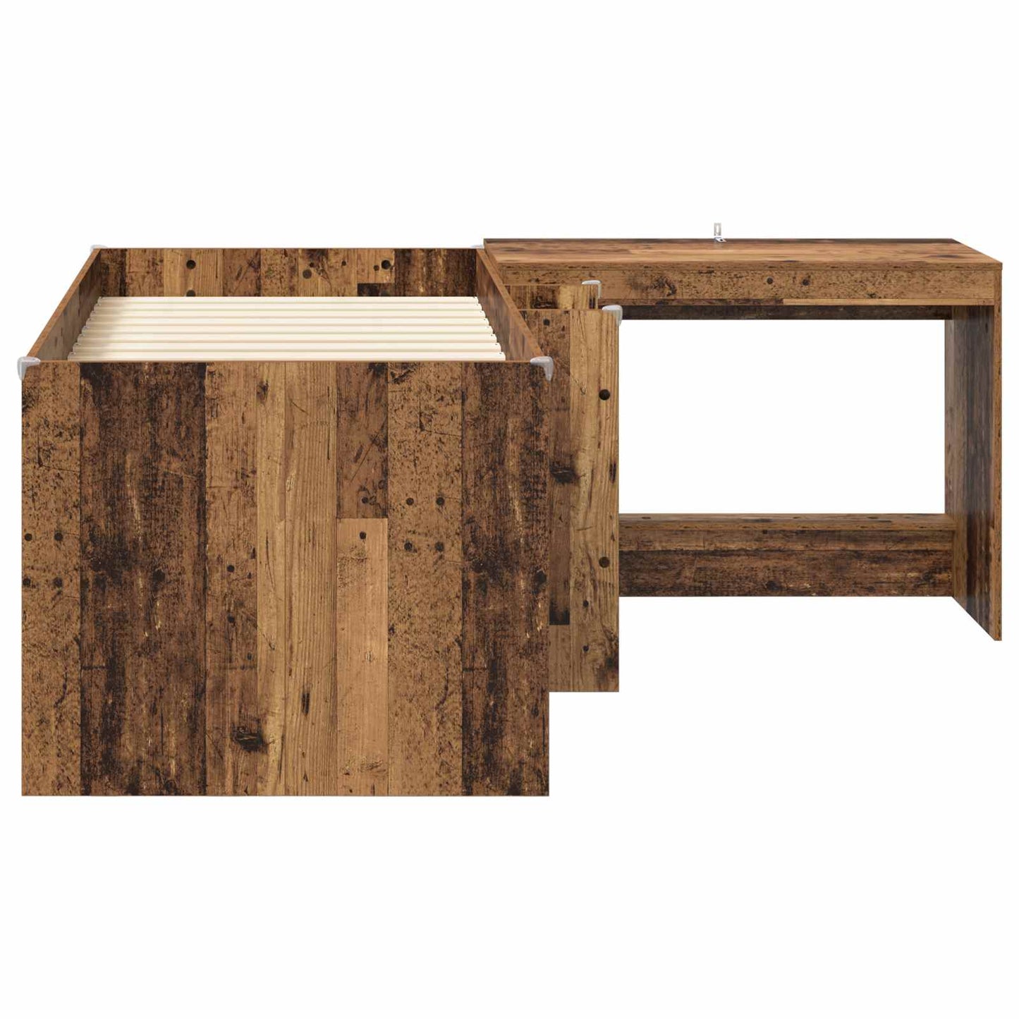 Kids'High Bed Frame with Desk 2 pcs Old wood Engineered Wood