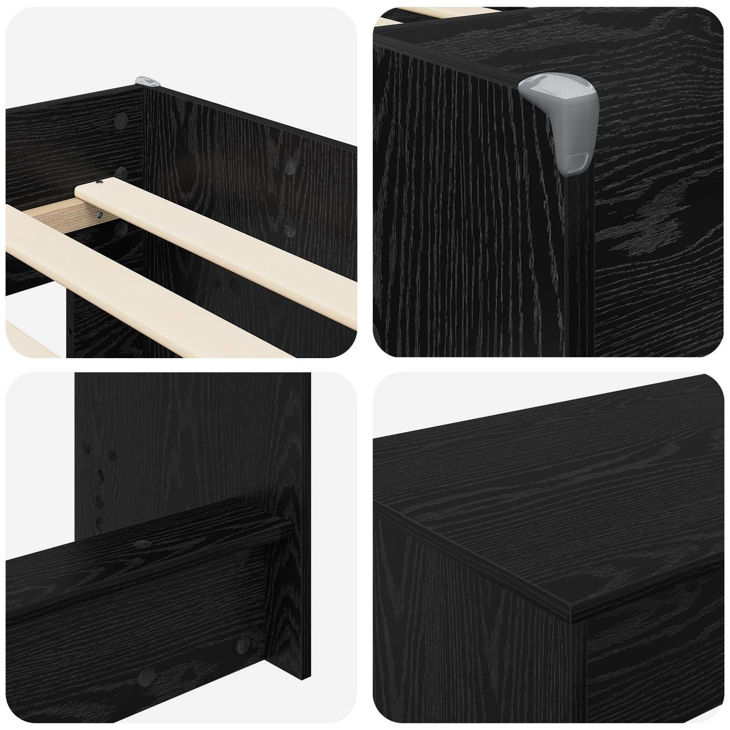 Kids'High Bed Frame with Desk Black Oak 90 x 190 cm