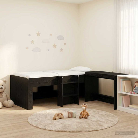 Kids'High Bed Frame with Desk Black Oak 90 x 190 cm