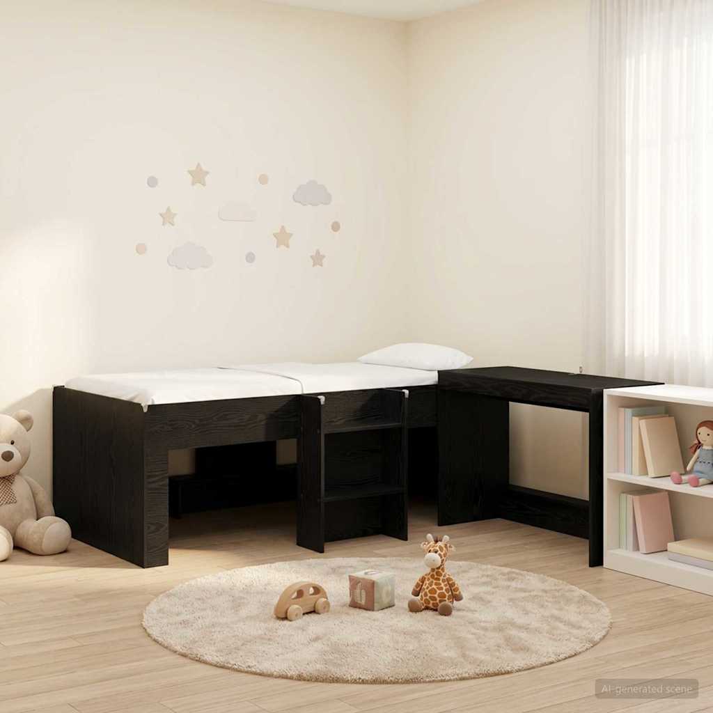 Kids'High Bed Frame with Desk Black Oak 90 x 190 cm