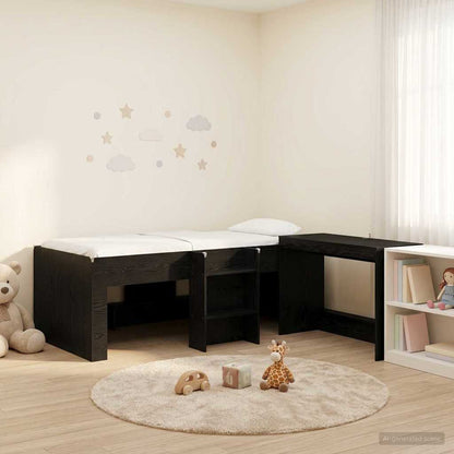 Kids'High Bed Frame with Desk Black Oak 90 x 190 cm
