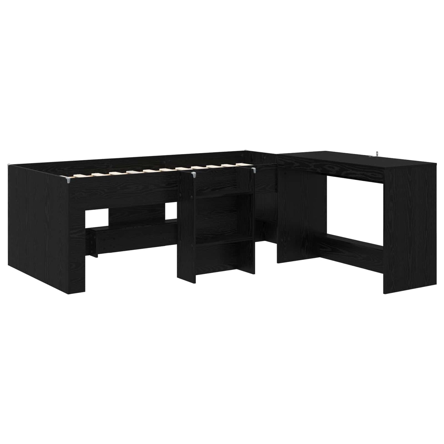 Kids'High Bed Frame with Desk Black Oak 90 x 190 cm