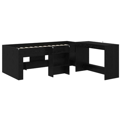 Kids'High Bed Frame with Desk Black Oak 90 x 190 cm