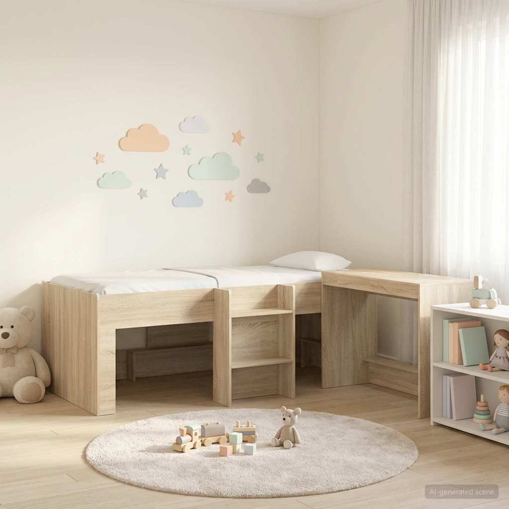 Kids'High Bed Frame with Desk 2 pcs Sonoma Oak Engineered Wood