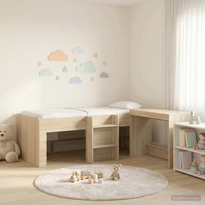 Kids'High Bed Frame with Desk 2 pcs Sonoma Oak Engineered Wood