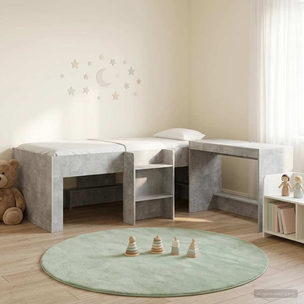 Kids'High Bed Frame with Desk 2 pcs Concrete Grey