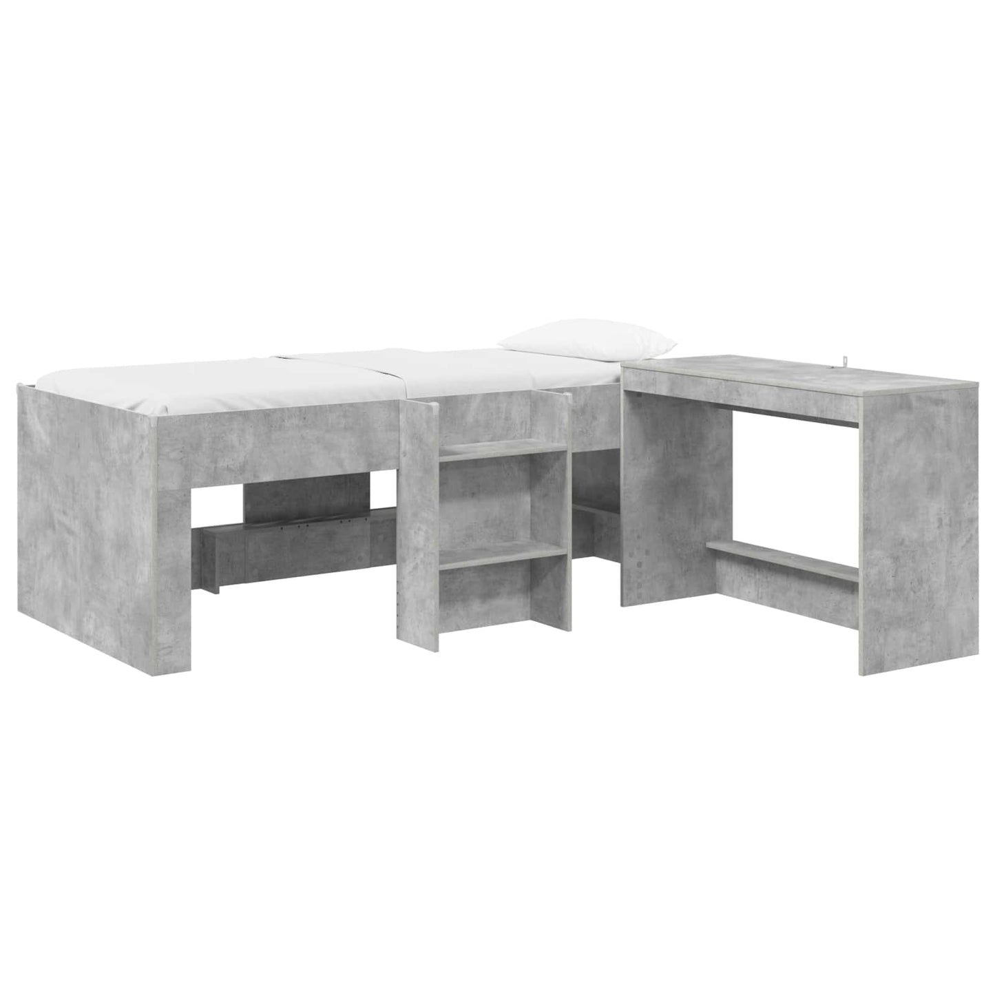Kids'High Bed Frame with Desk 2 pcs Concrete Grey