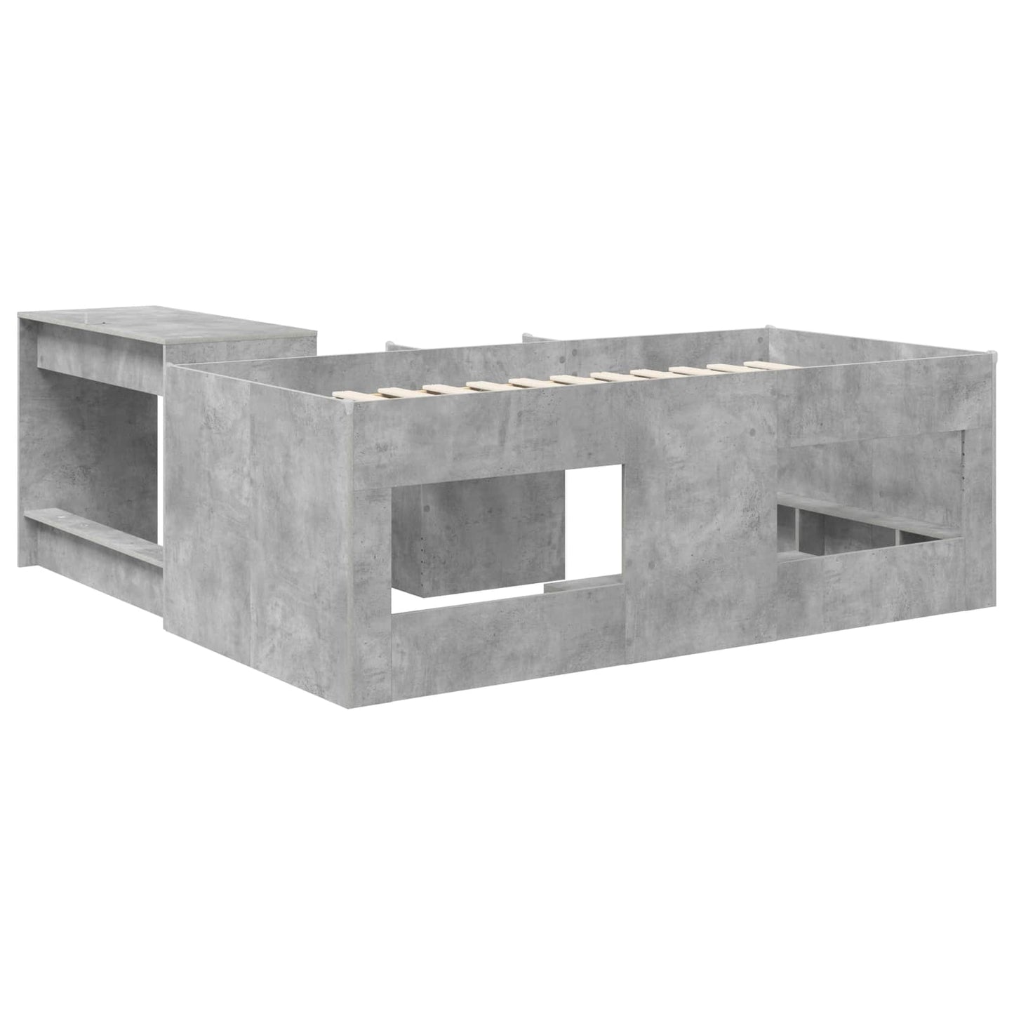 Kids'High Bed Frame with Desk 2 pcs Concrete Grey