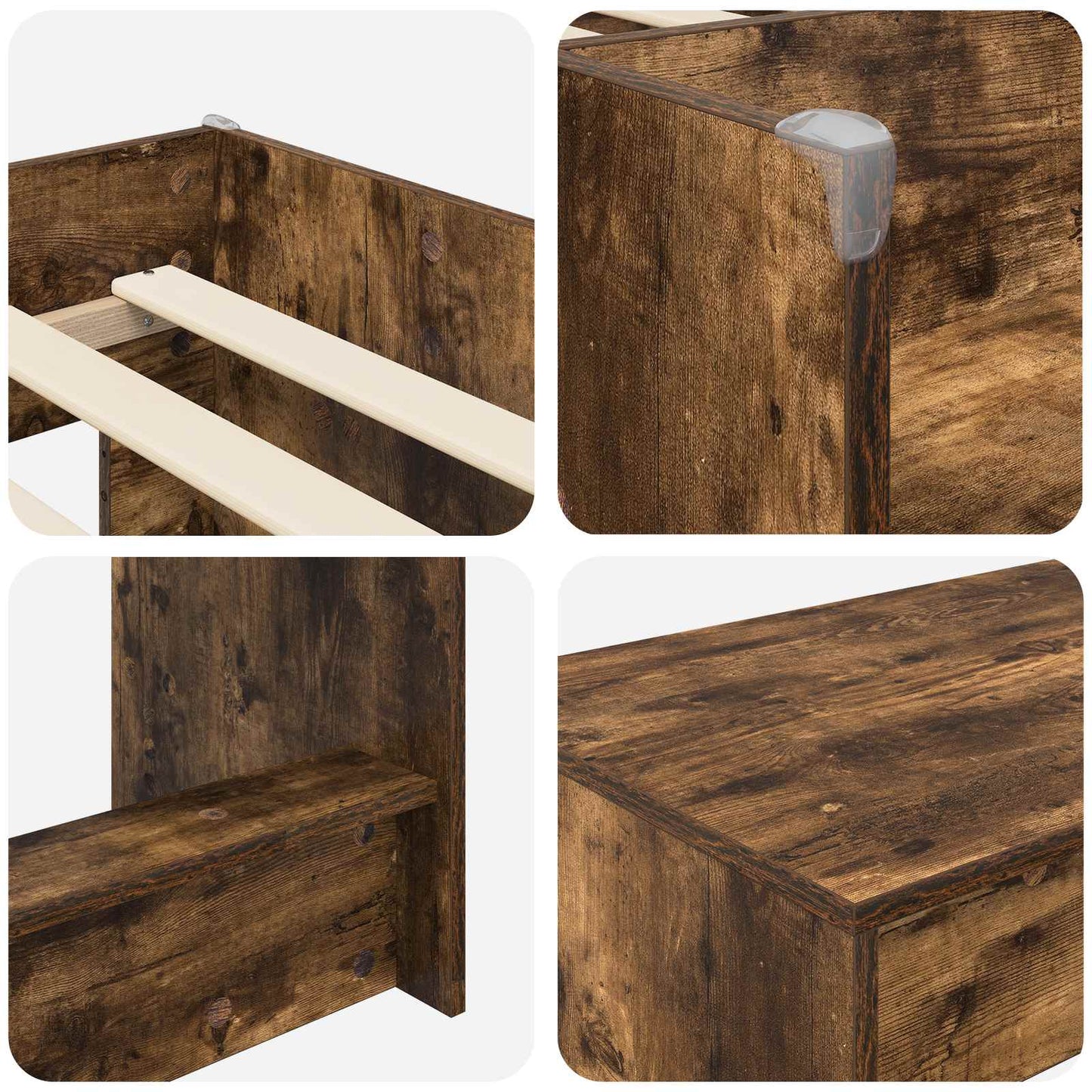 Kids'High Bed Frame with Desk 2 pcs Smoked Oak Engineered Wood